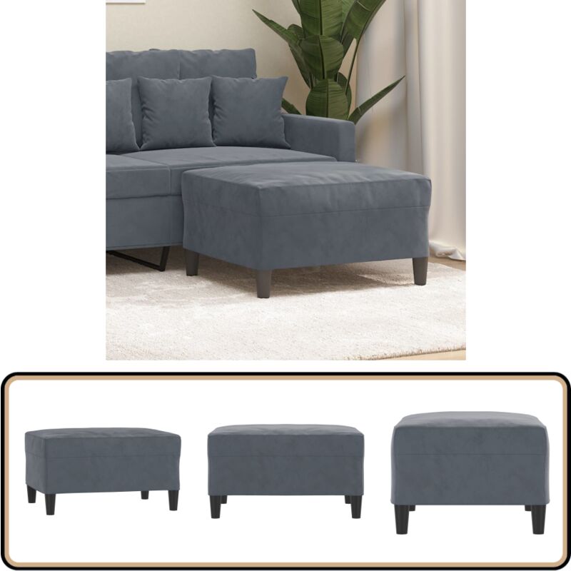Repose-pied Gris foncé 70x55x41 cm Velours - Tabouret Velours - Repose-pieds Moelleux - Chaise Supplementaire - Mobilier Salon - Decoration Interieur