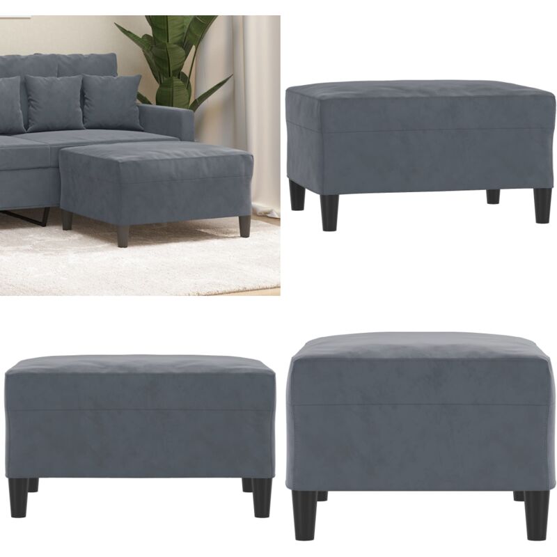 Repose-pied Gris foncé 70x55x41 cm Velours - Tabouret Velours - Repose-pieds Moelleux - Chaise Supplementaire - Mobilier Salon - Decoration Interieur