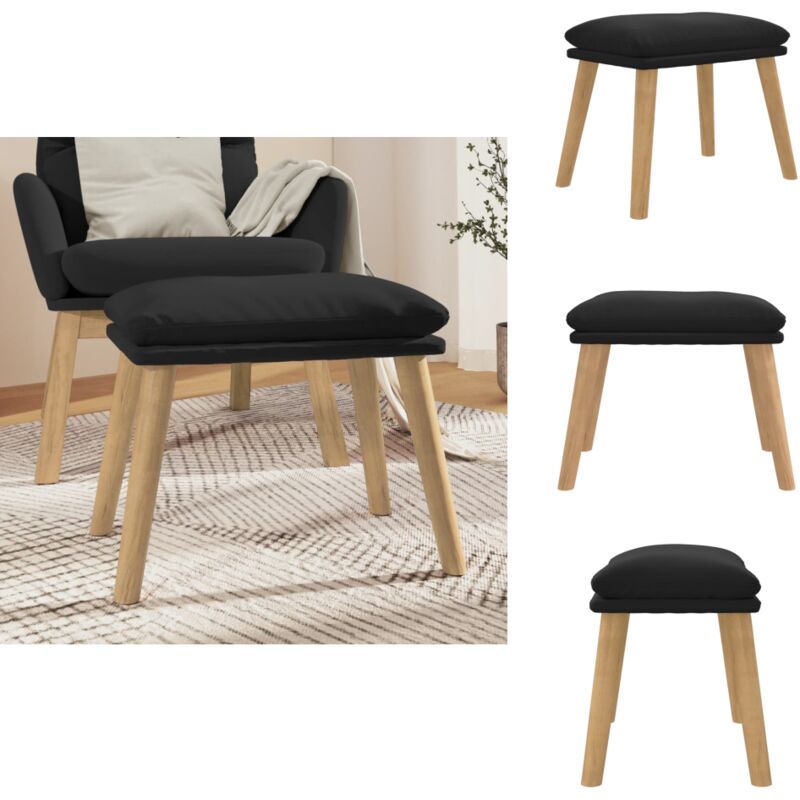 Repose-pied Noir 45x29,5x35 cm Velours - Tabouret Design - Pouf Velours - Chaise Pied Bois - Meuble Salon - Assise Confort
