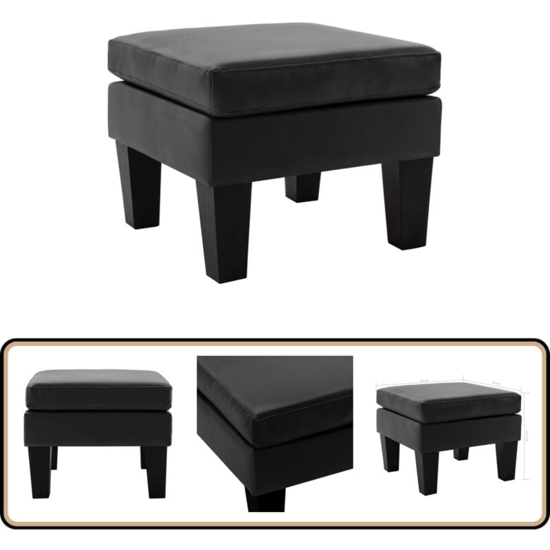 Repose-pied Noir Similicuir - Pouf Design - Pouf Moderne - Repose Pied Cuir - Tabouret Design - Meuble Salon