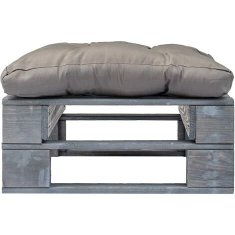Repose-pied palette de jardin avec coussin en gris gris bois
