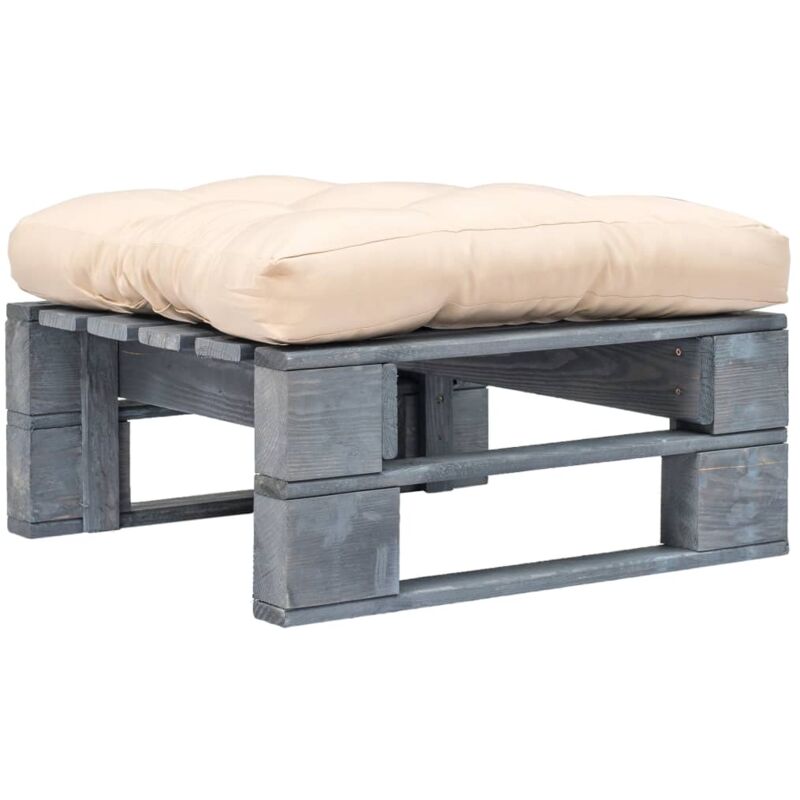 Repose-pied palette de jardin avec coussin en sable gris bois Vidaxl