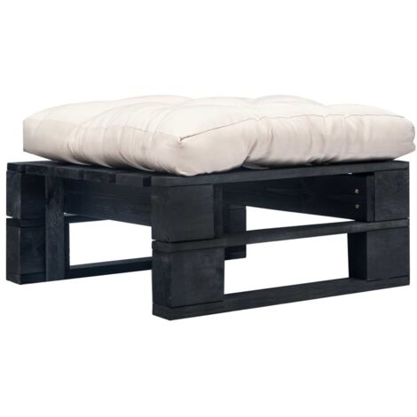 Repose-pied palette de jardin Tabouret Bas  Canapé de jardin et coussin sable Bois noir 80188