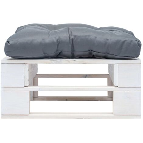 Repose-pied palette de jardin，Tabouret  de jardin avec coussin gris Blanc Bois CFW75151