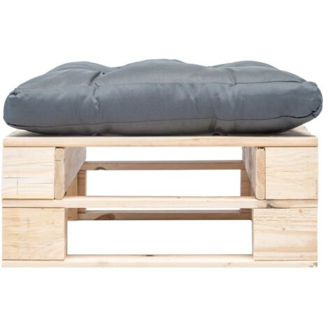 Repose-pied palette de jardin，Tabouret  de jardin avec coussin gris bois naturel CFW67297