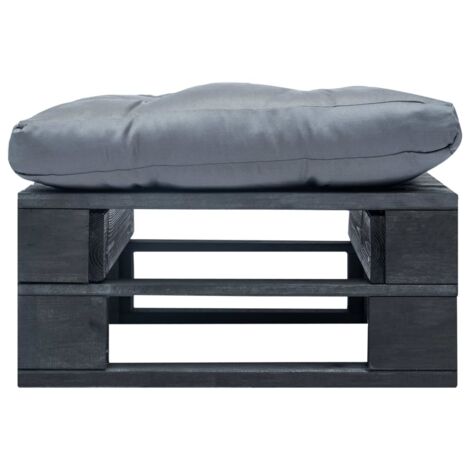 Repose-pied palette de jardin，Tabouret  de jardin avec coussin gris noir bois CFW35867