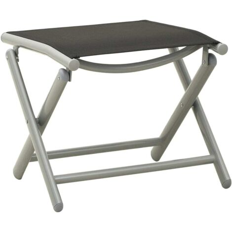 Repose-pied pliable Tabouret Bas  Pouf Bout de Canapé Noir et argenté Textilène et aluminium 82013