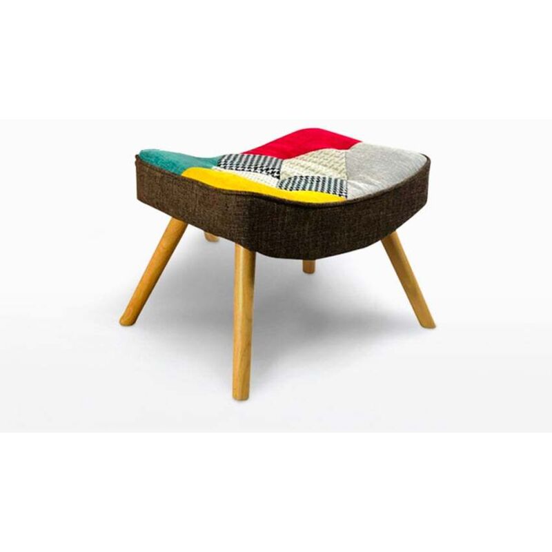 Ahd Amazing Home Design – Repose-pied patchwork scandinave 52x39x37 cm – Tissu multicolore – Pieds en hêtre massif – Design moderne et accueillant