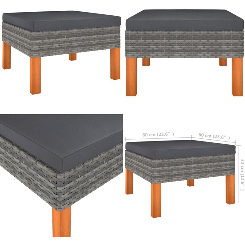 Repose-pied Résine tressée et bois d'eucalyptus massif - Chaise De Jardin - Fauteuil De Jardin - Mobilier De Jardin - Relax - Chaise Longue - Home &