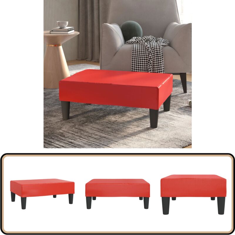 Repose-pied Rouge 78x56x32 cm Similicuir - Pouf Rouge - Repose Pied - Meuble Salon - Assise Supplementaire - Chaise Relaxante