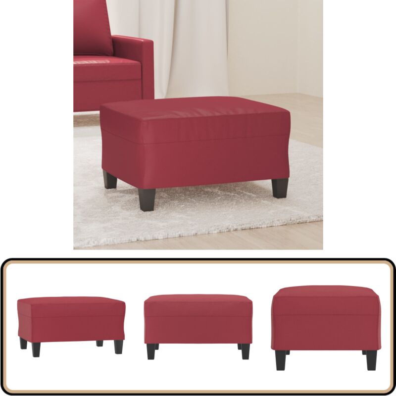 Repose-pied Rouge bordeaux 70x55x41 cm Similicuir - Tabouret - Repose-pied - Pouf - Meuble Salon - Décor Intérieur
