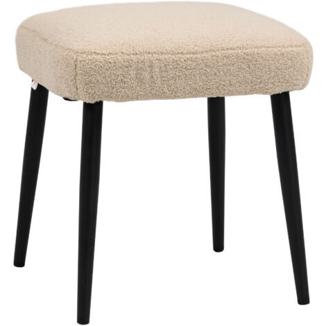 Repose pied salon, tabouret ottoman en tissu effet laine bouclée, pieds en acier, 42 x 42 x 44 cm, beige