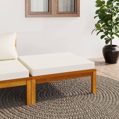 Repose-pied Tabouret Bas  Pouf Bout de Canapé avec coussin blanc crème Bois d'acacia massif 89161
