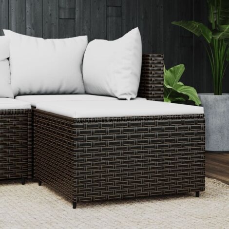Repose-pied Tabouret Bas  Pouf Bout de Canapé de jardin avec coussin marron résine tressée 44836