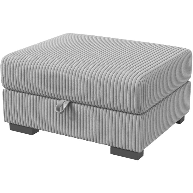 Repose pieds 87x69x45 cm, avec rangement, velours côtelé, mousse haute densité, pour salon et chambre - Gris