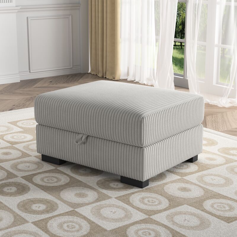 Repose-pieds carré en velours côtelé avec fonction de rangement, coussin rembourré de salon, repose-pieds de canapé, design moderne, Gris