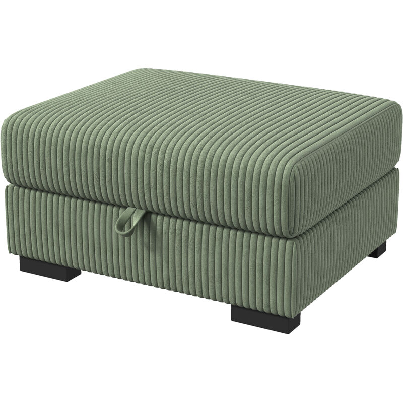 Repose-pieds carré en velours côtelé avec fonction de rangement, coussin rembourré de salon, repose-pieds de canapé, design moderne, Vert