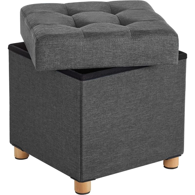 Songmics - Repose-Pieds, Coffre de Rangement, Tabouret, Pieds en Bois Massif, avec Couvercle 38 x 38 x 40cm Grise foncée