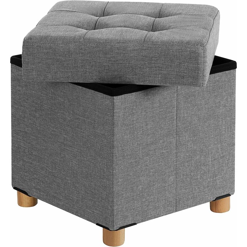 Repose-Pieds, Coffre de Rangement, Tabouret, Pieds en Bois Massif, avec Couvercle 38 x 38 x 40cm Gris clair
