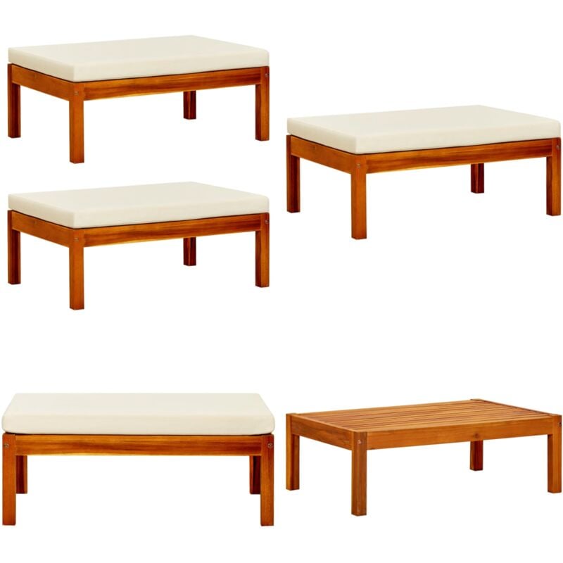 Repose-pieds de jardin 2 pcs Bois d'acacia massif - repose-pied - repose-pieds - Home & Living - Crème