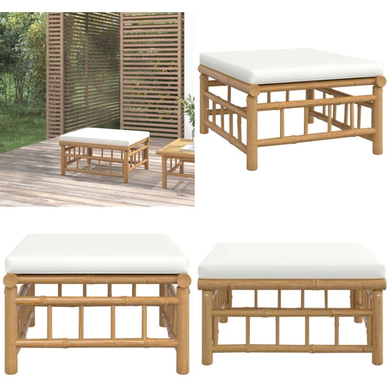 Repose-pieds de jardin avec coussin blanc crème bambou - Repose Pieds Jardin - Mobilier De Jardin - Chaise Lounge - Canapé D'extérieur - Bamboo