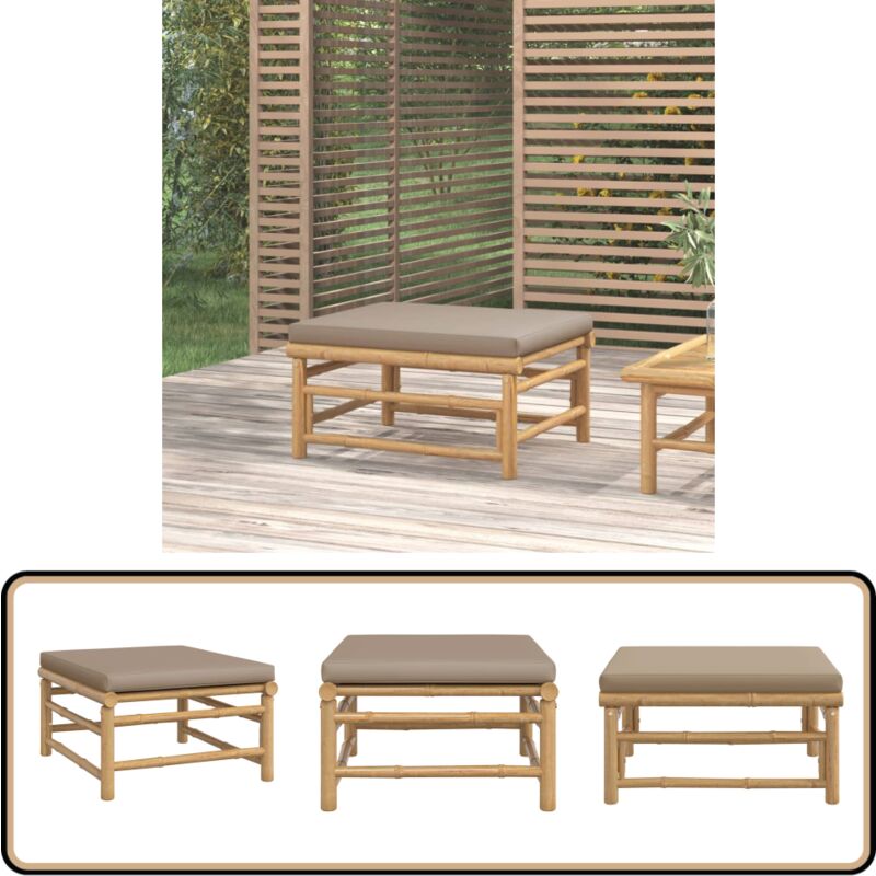 Repose-pieds de jardin avec coussin taupe bambou - Repose Pieds Jardin - Mobilier Jardin - Chaise Lounge Exterieur - Canapé D'extérieur Modular