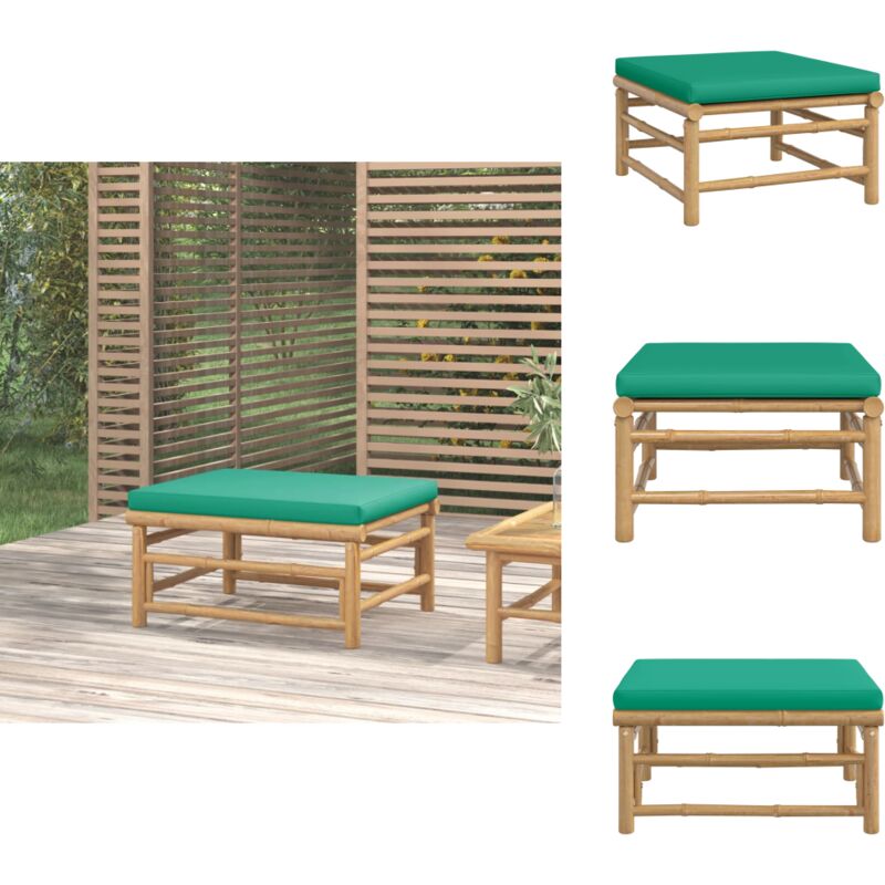 Repose-pieds de jardin avec coussin vert bambou - Repose Pieds Jardin - Mobilier Jardin - Chaise Lounge Exterieur - Set Salon De Jardin - Bamboo