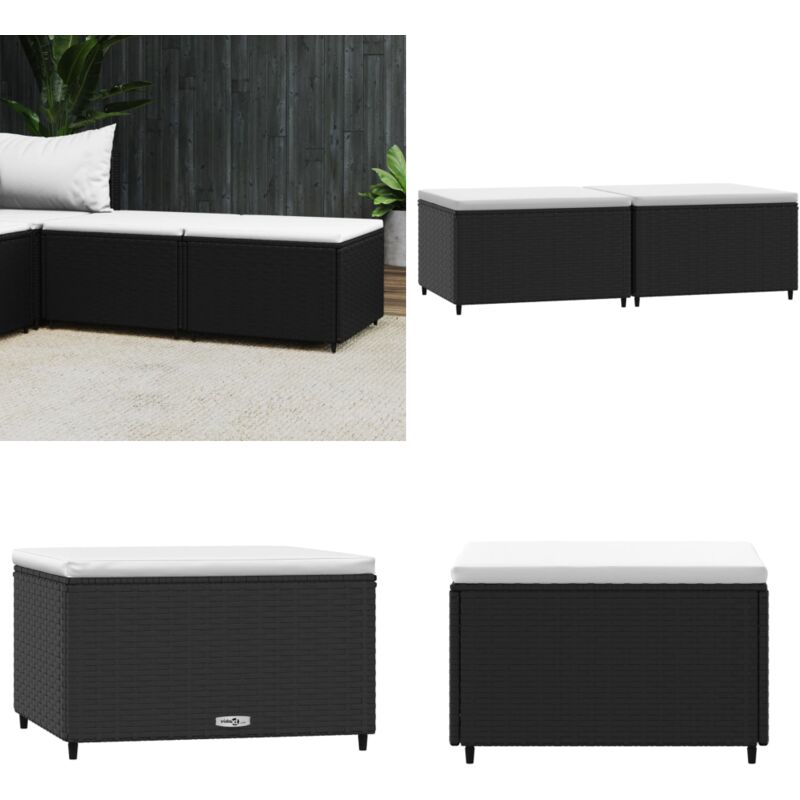 Repose-pieds de jardin avec coussins 2 pcs noir résine tressée - repose-pied - repose-pieds - Home & Living - Noir