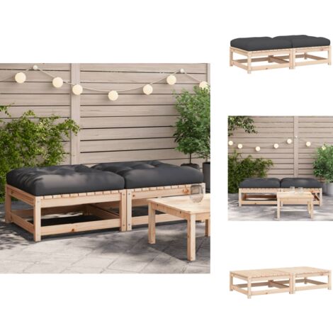 Repose-pieds de jardin avec coussins lot de 2 bois pin massif - Repose Pieds Jardin - Pouf Extérieur - Mobilier Jardin - Chaise Lounge - Set Salon De Jardin