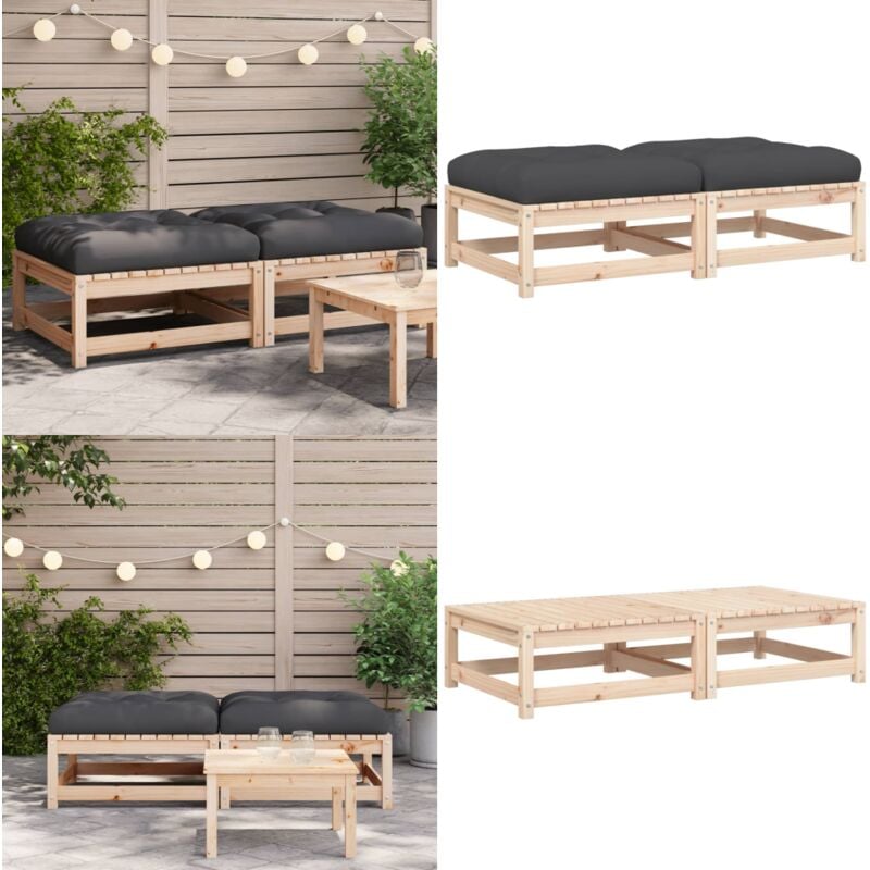 Repose-pieds de jardin avec coussins lot de 2 bois pin massif - Repose Pieds Jardin - Pouf Extérieur - Mobilier Jardin - Chaise Lounge - Set Salon De