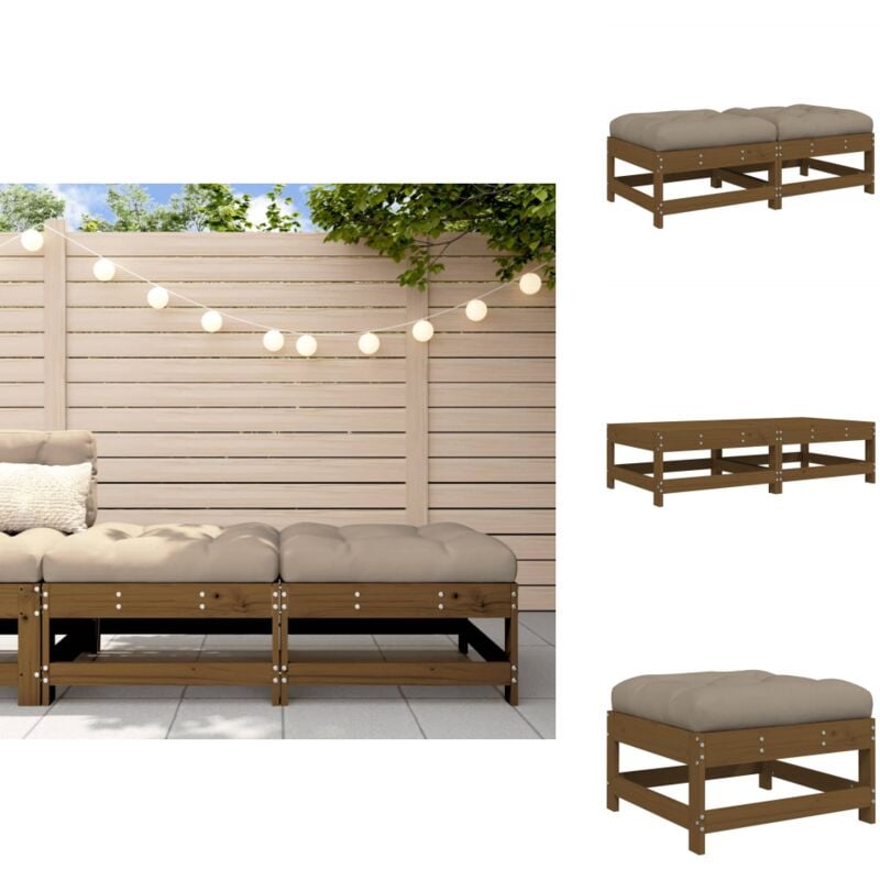 Repose-pieds de jardin avec coussins lot de 2 marron miel - Repose Pieds Jardin - Mobilier De Jardin - Chaise Lounge - Set Salon De Jardin - Bois De