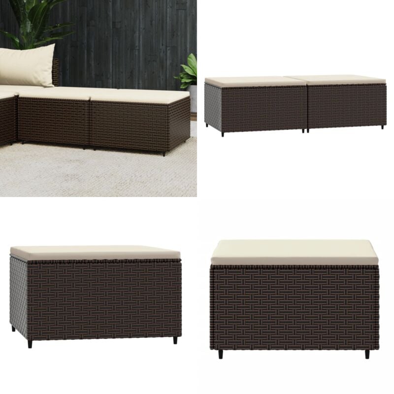 Repose-pieds de jardin et coussins 2 pcs marron résine tressée - repose-pied - repose-pieds - Home & Living - Brun