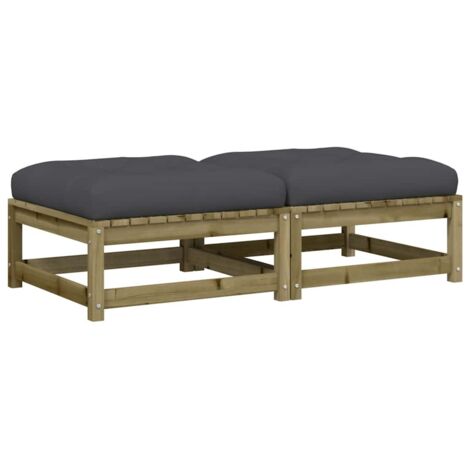 Repose-pieds de jardin， Pouf de jardin，Tabouret avec coussins lot de 2 bois pin imprégné CFW59979