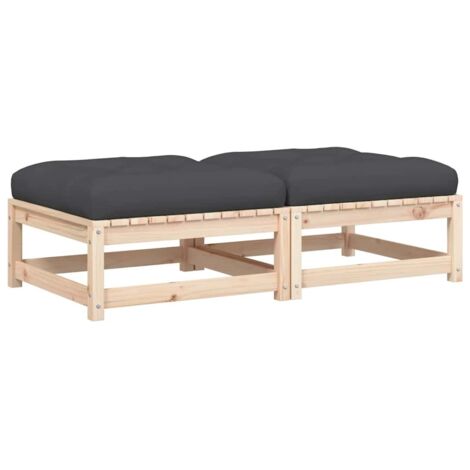 Repose-pieds de jardin， Pouf de jardin，Tabouret avec coussins lot de 2 bois pin massif CFW50627