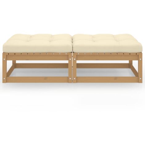 Repose-pieds de jardin， Pouf de jardin，Tabouret avec coussins lot de 2 Bois pin solide CFW38126
