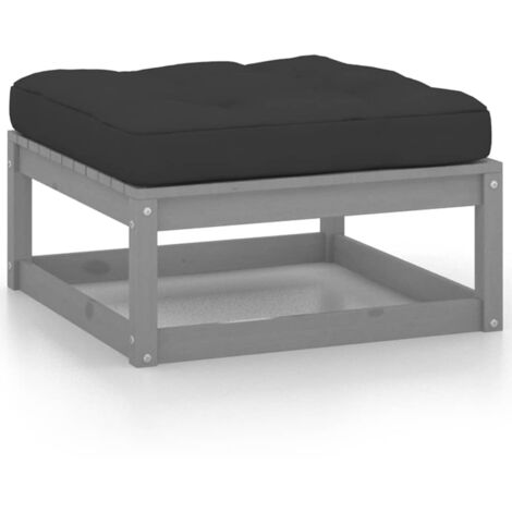 Repose-pieds de jardin， Pouf de jardin，Tabouret avec coussins lot de 2 Gris Bois de pin CFW36633