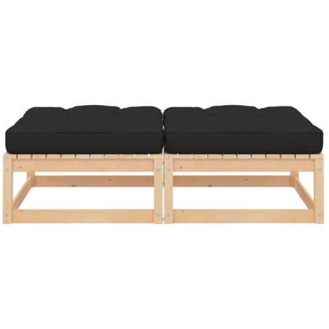 Repose-pieds de jardin， Pouf de jardin，Tabouret avec coussins lot de 2 Pin massif CFW99007