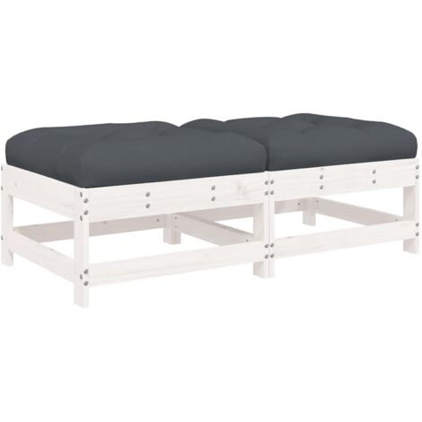 Repose-pieds de jardin， Pouf de jardin，Tabouret coussins lot de 2 blanc bois pin massif CFW33798