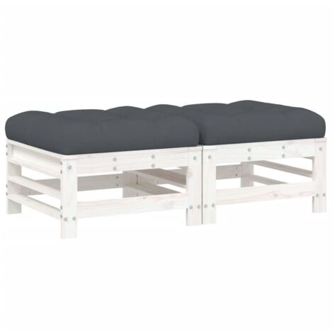 Repose-pieds de jardin， Pouf de jardin，Tabouret coussins lot de 2 blanc bois pin massif CFW74970
