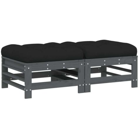 Repose-pieds de jardin， Pouf de jardin，Tabouret coussins lot de 2 gris bois pin massif CFW37115