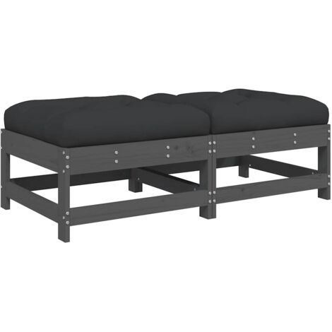 Repose-pieds de jardin， Pouf de jardin，Tabouret coussins lot de 2 gris bois pin massif CFW76741
