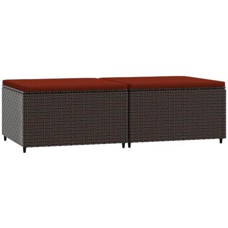Repose-pieds de jardin， Pouf de jardin，Tabouret coussins lot de 2 marron résine tressée CFW37792