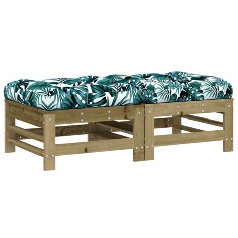 Repose-pieds de jardin， Pouf de jardin，Tabouret et coussins lot de 2 bois pin imprégné CFW55361