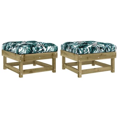 Repose-pieds de jardin， Pouf de jardin，Tabouret et coussins lot de 2 bois pin imprégné CFW80316