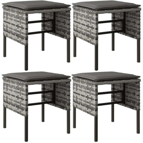 Repose-pieds de jardin， Pouf de jardin，Tabouret et coussins lot de 4 Gris Résine tressée CFW88309