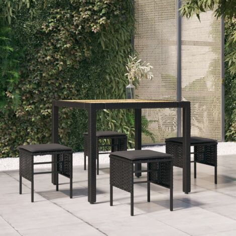 Repose-pieds de jardin Tabouret Bas  Pouf Bout de Canapé avec coussins 4 pcs Noir Résine tressée 24959