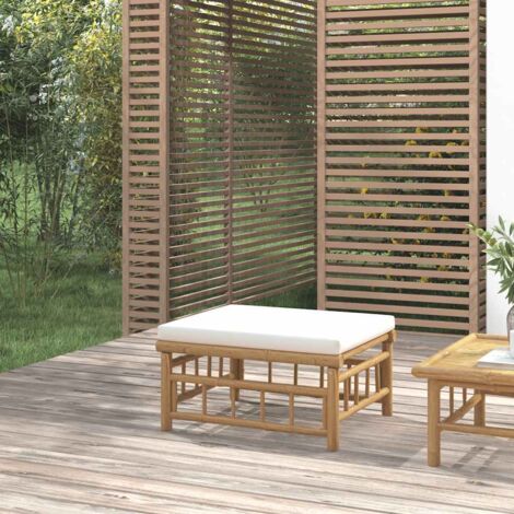 Repose-pieds de jardin/Tabouret Bas Terrasse avec coussin blanc crème bambou -BV17688