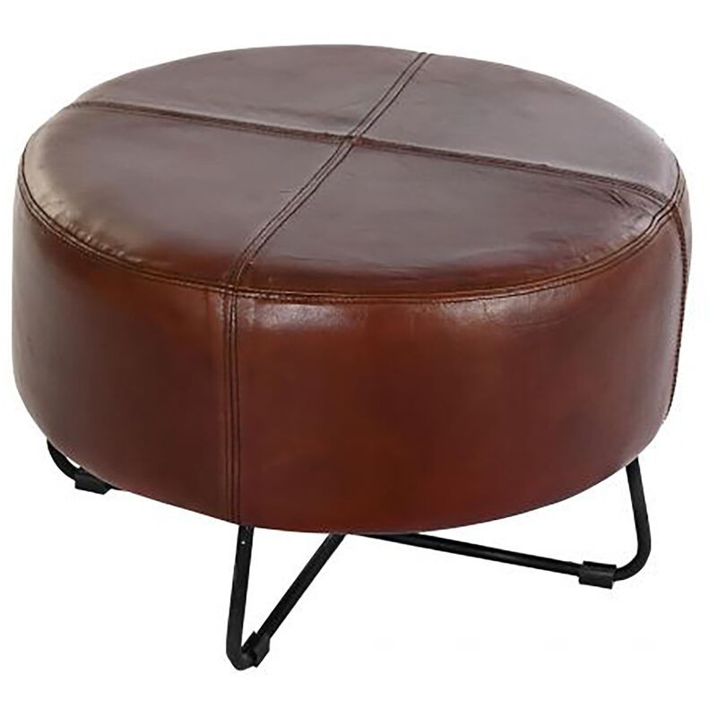 Repose-pieds en cuir coloris marron - Longueur 55 x Profondeur 55 x Hauteur 37 cm Pegane