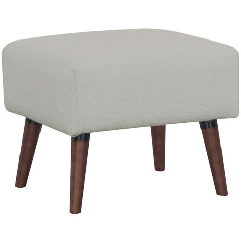 Repose-pieds en tissu bouclette pieds bois foncé - Baho - Couleur - Gris clair - Drawer
