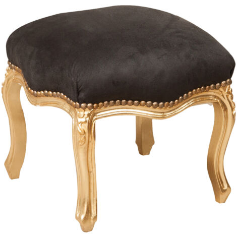 Repose-pieds L42xPR42xH42 noir et doré Pouf fauteuil Pouf repose-pieds Schtroumpf pour s'asseoir en bois Fauteuil rembourré